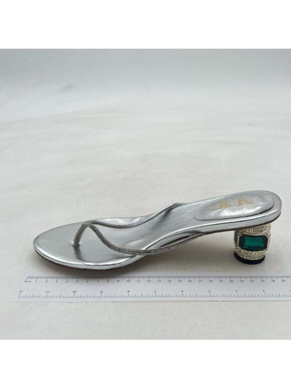 Silver Thong Crystal Low Heel Block Sandals Flip Flops Open Toe Shoes